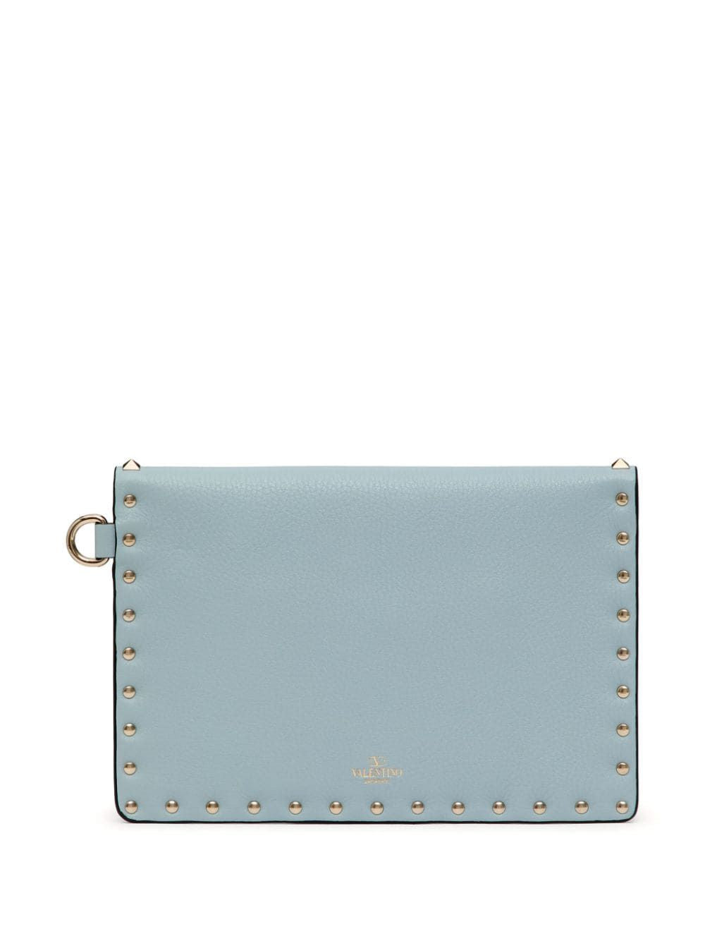 VALENTINO Women's Porcelain Blue Calf Leather Medium Rockstud Flat Pouch - FW24