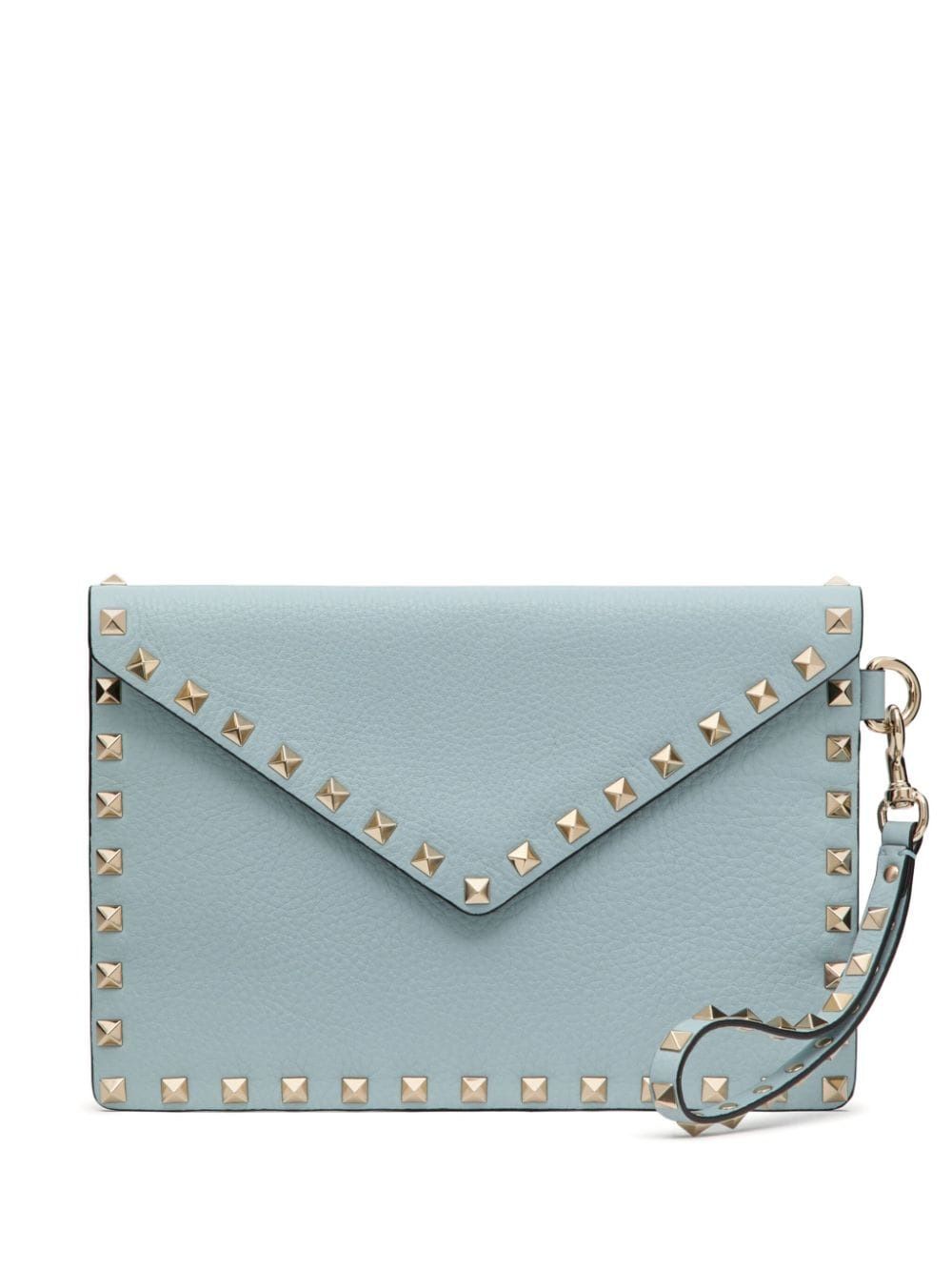 VALENTINO Women's Porcelain Blue Calf Leather Medium Rockstud Flat Pouch - FW24