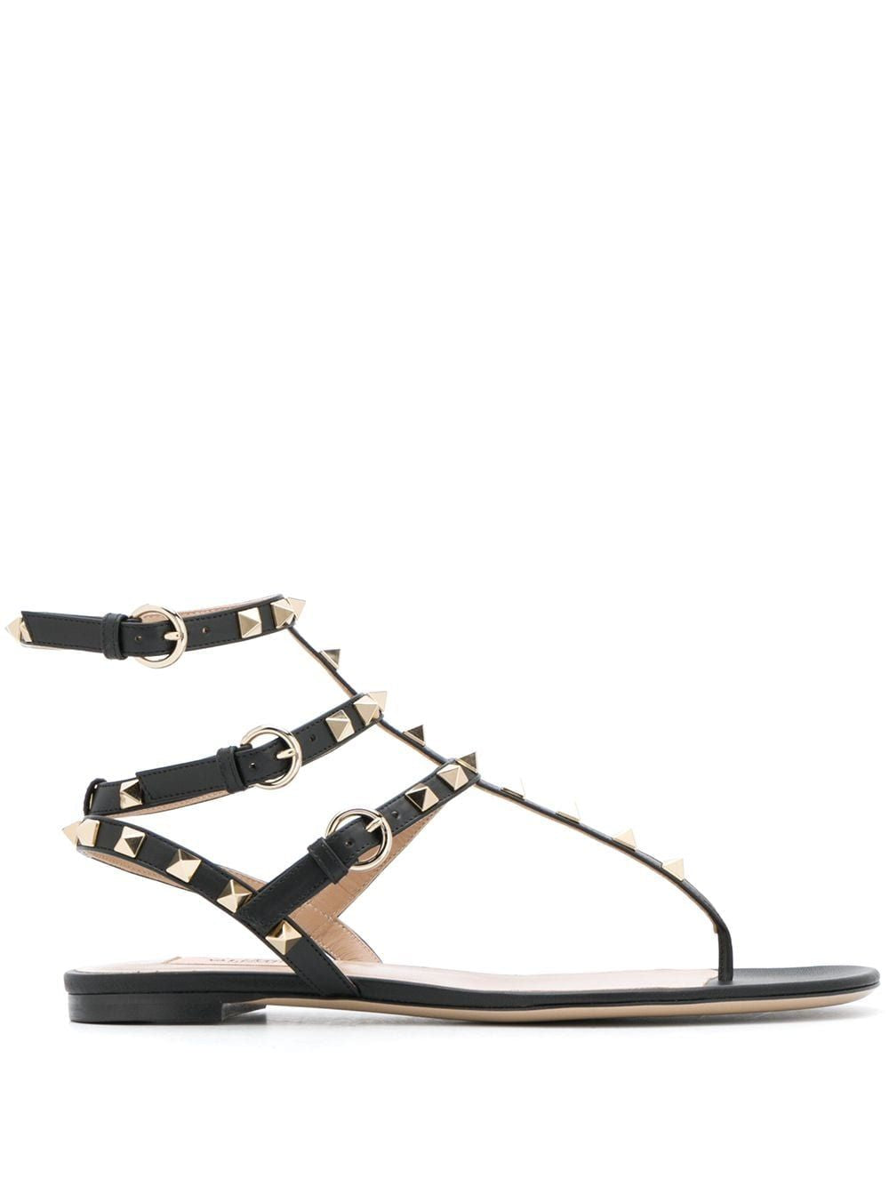 VALENTINO Studded Black Leather Thong Sandals for Women