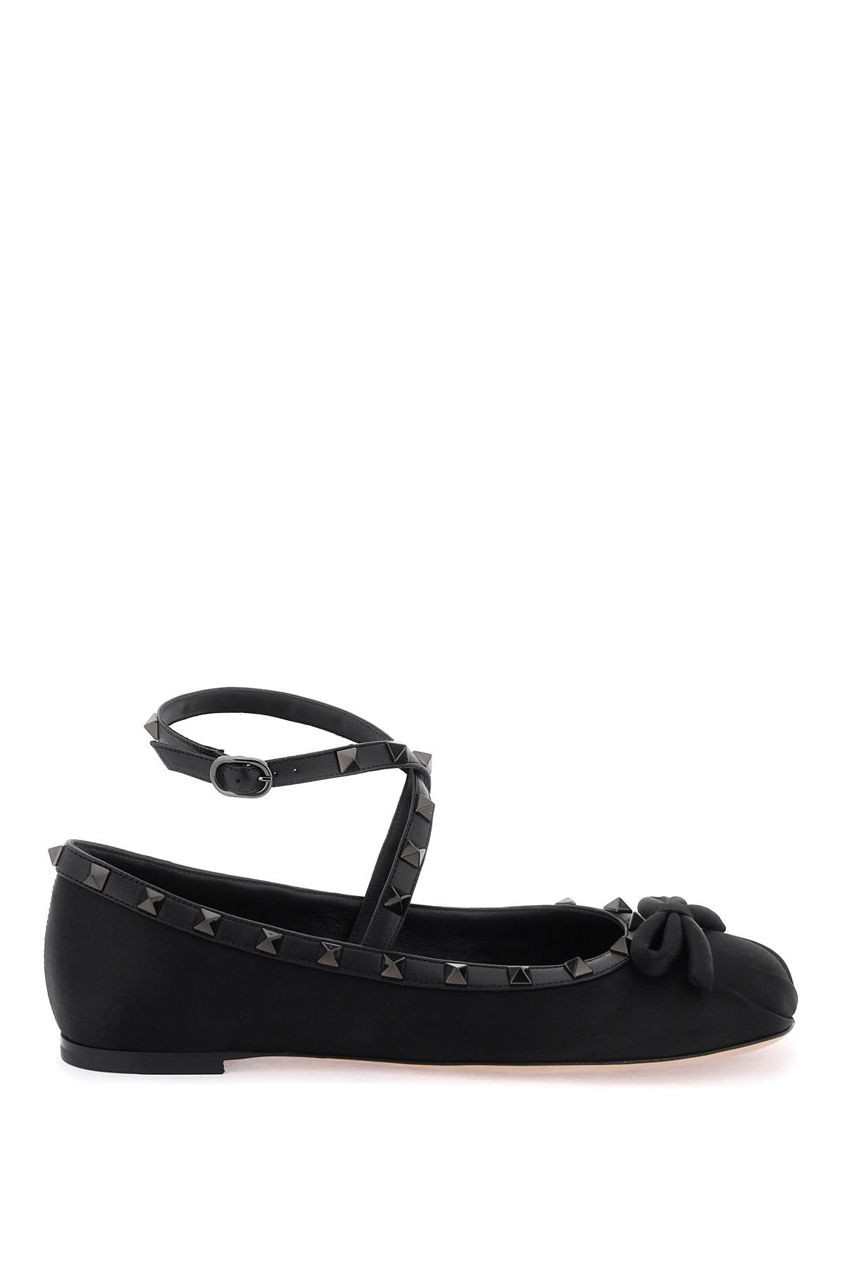 VALENTINO GARAVANI Silk Studded Ballet Flats with Bow Detail