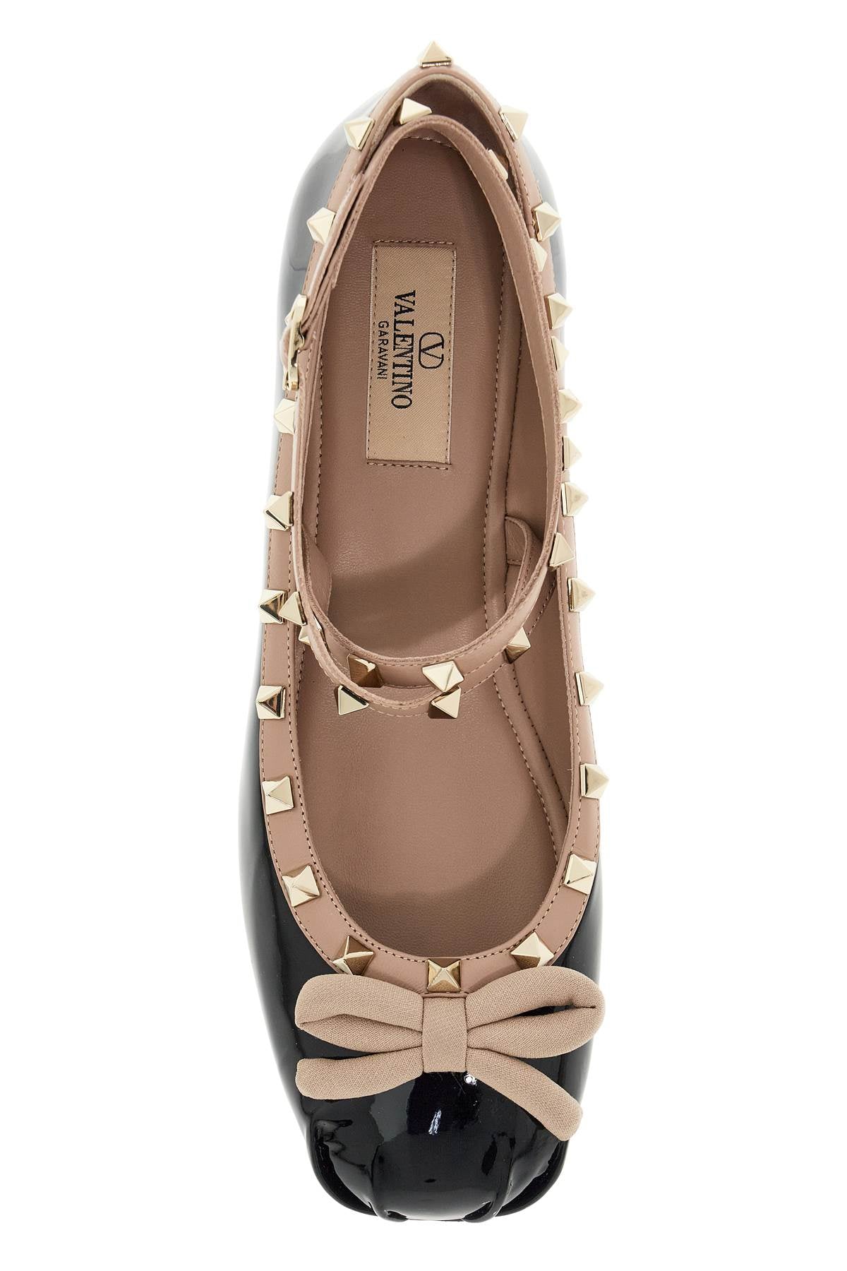 VALENTINO GARAVANI Glossy Patent Leather Studded Ballerina Flats