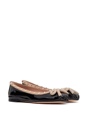 VALENTINO GARAVANI Chic Studded Leather Ballet Flats with Bow Accent