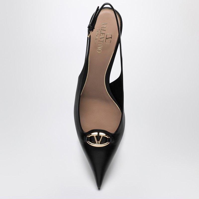 VALENTINO Chic Black Heel Sandal with Golden Logo