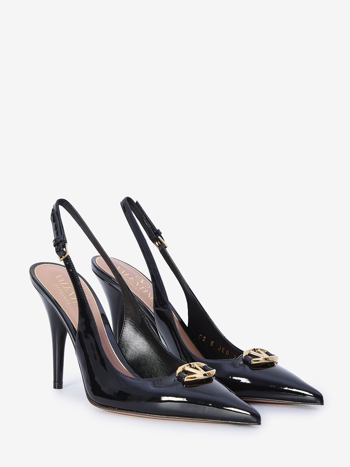 VALENTINO GARAVANI Elegant Black Patent Slingback Pumps with Gold-Tone Logo, 4in Heel