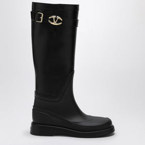 VALENTINO GARAVANI Chic Leather & Rubber Rain Boots with Golden Logo Accent