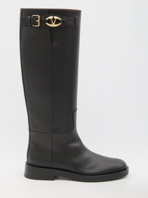 VALENTINO GARAVANI Bold Edition Calfskin Boots with Gold-Tone Signature