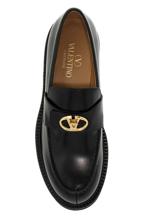 VALENTINO GARAVANI Elegant Black Leather Loafers with VLOGO Clasp