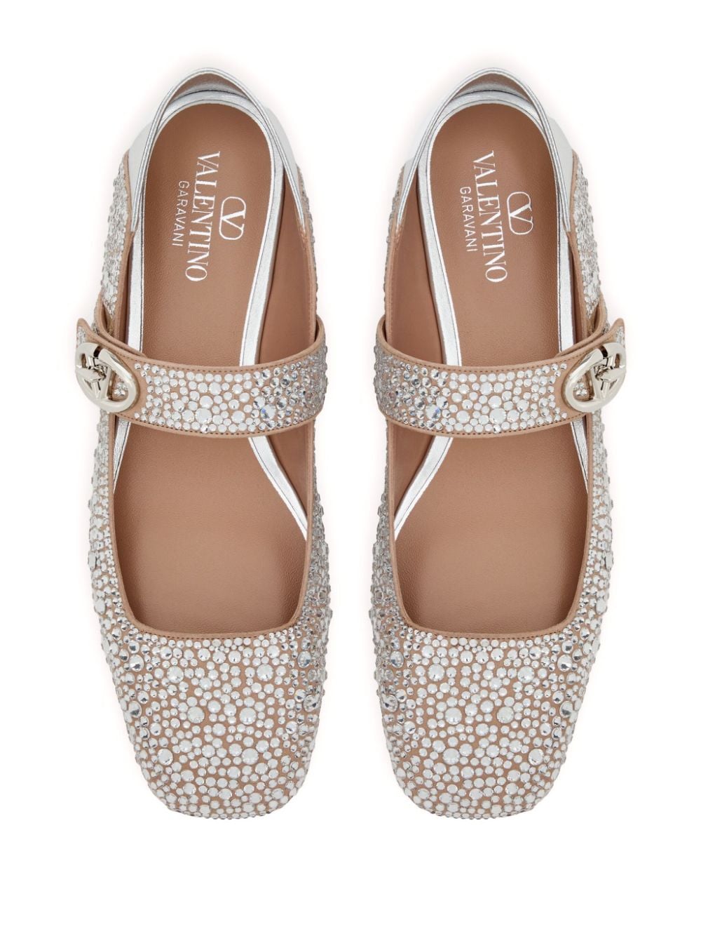 VALENTINO GARAVANI Silver Strass Embellished Ballet Flats with VLOGO Detail