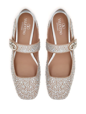 VALENTINO GARAVANI Silver Strass Embellished Ballet Flats with VLOGO Detail