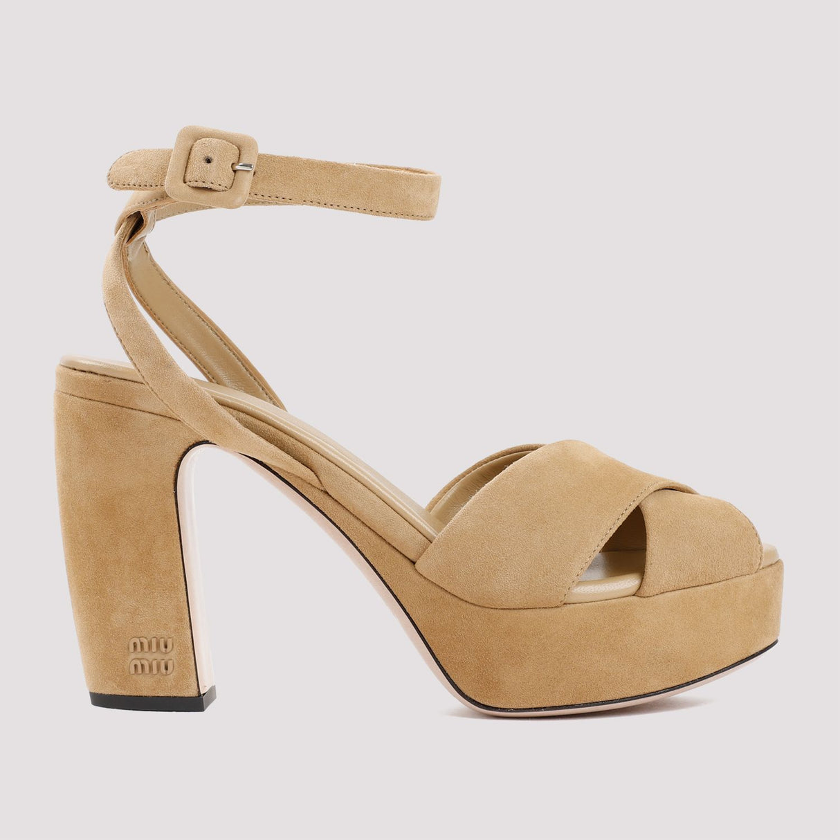 MIU MIU NUDE & NEUTRALS Suede Leather Platform Sandals for Women FW23