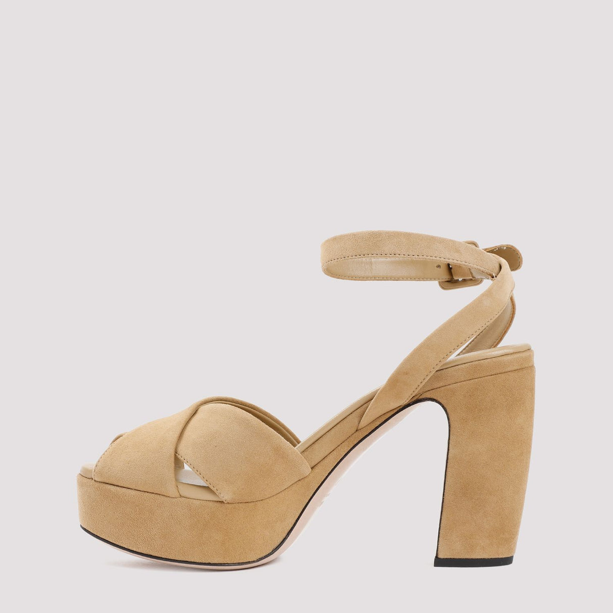 MIU MIU NUDE & NEUTRALS Suede Leather Platform Sandals for Women FW23