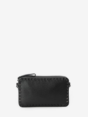 VALENTINO GARAVANI Black Grained Leather Mini Crossbody Bag with Stud Detail 24x14x6cm