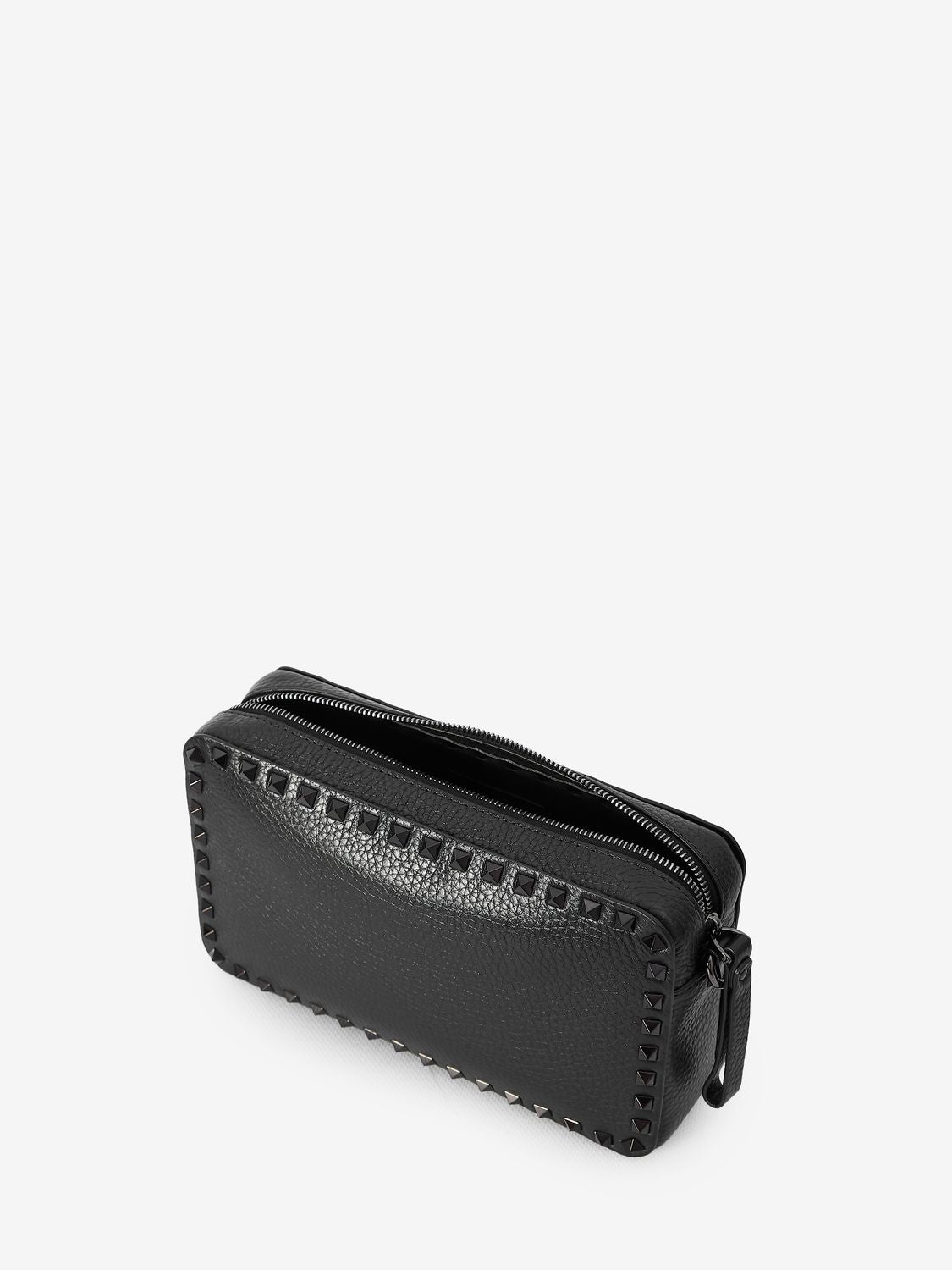 VALENTINO GARAVANI Black Grained Leather Mini Crossbody Bag with Stud Detail 24x14x6cm