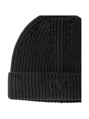 VALENTINO Elegant Signature V-Logo Wool Beanie