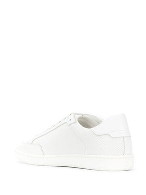 SAINT LAURENT White Leather Low-Top Perforated Sneakers for Men