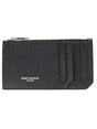 SAINT LAURENT Men's Mini Leather Card Holder with Zip Pocket