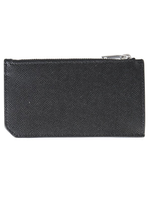 SAINT LAURENT Men's Mini Leather Card Holder with Zip Pocket