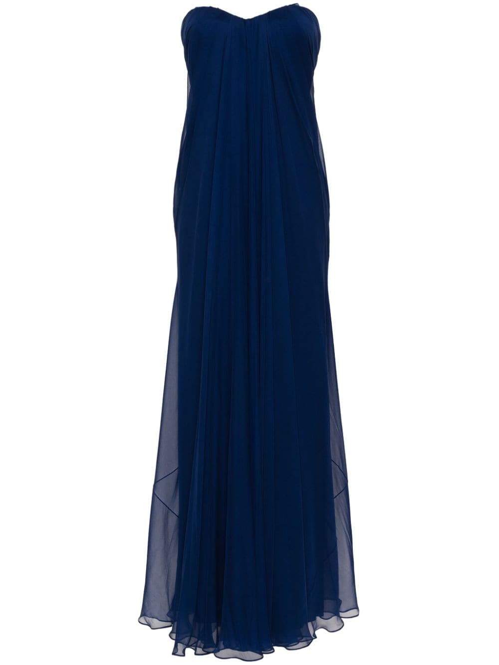 ALEXANDER MCQUEEN Navy Blue Silk Draped Bustier Dress