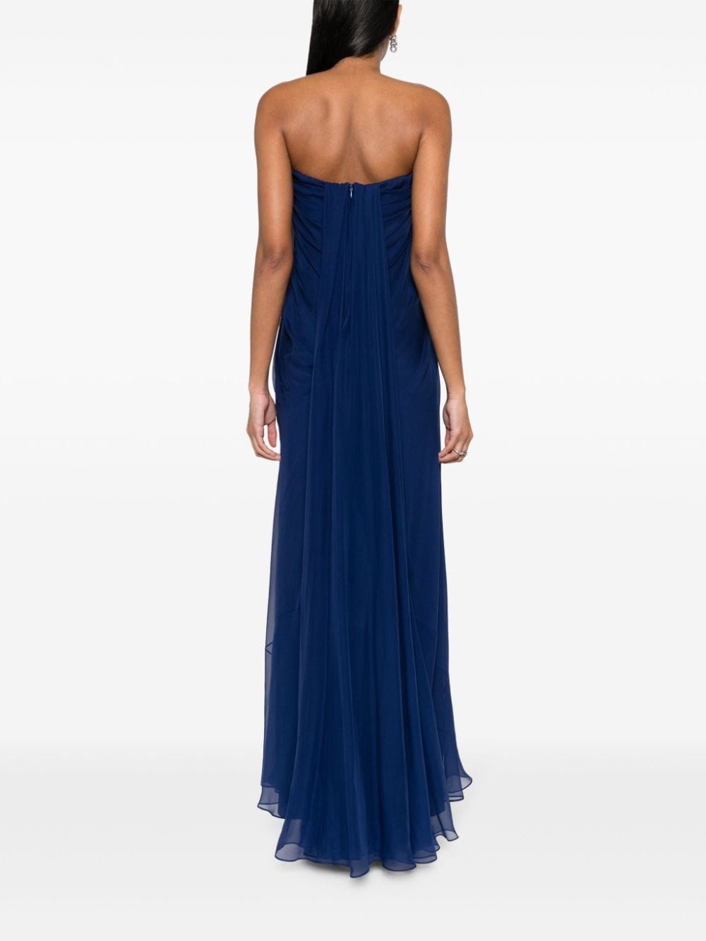 ALEXANDER MCQUEEN Navy Blue Silk Draped Bustier Dress