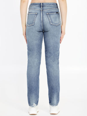 SAINT LAURENT Navy Distressed Denim Jeans for Women - 614443Y13KB