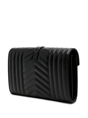 SAINT LAURENT Black Quilted Continental Clutch - SS24 Collection