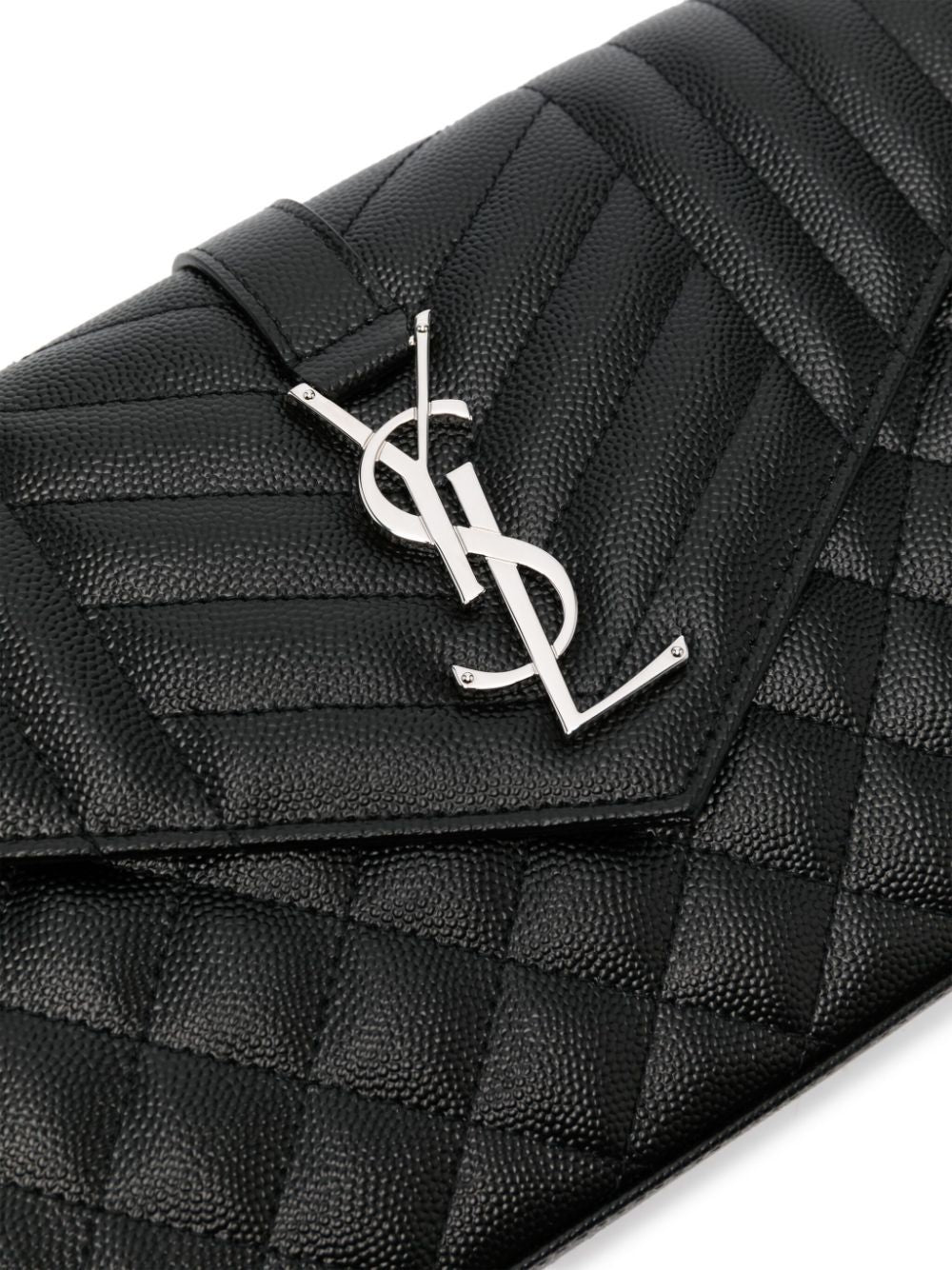 SAINT LAURENT Black Quilted Continental Clutch - SS24 Collection