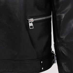 ALEXANDER MCQUEEN Black Leather Biker Jacket for Men