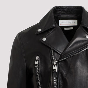 ALEXANDER MCQUEEN Black Leather Biker Jacket for Men