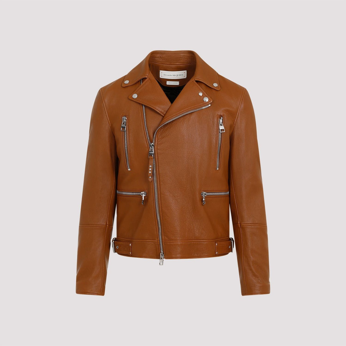 ALEXANDER MCQUEEN Men's Classic Leather Biker Jacket - Regular Fit