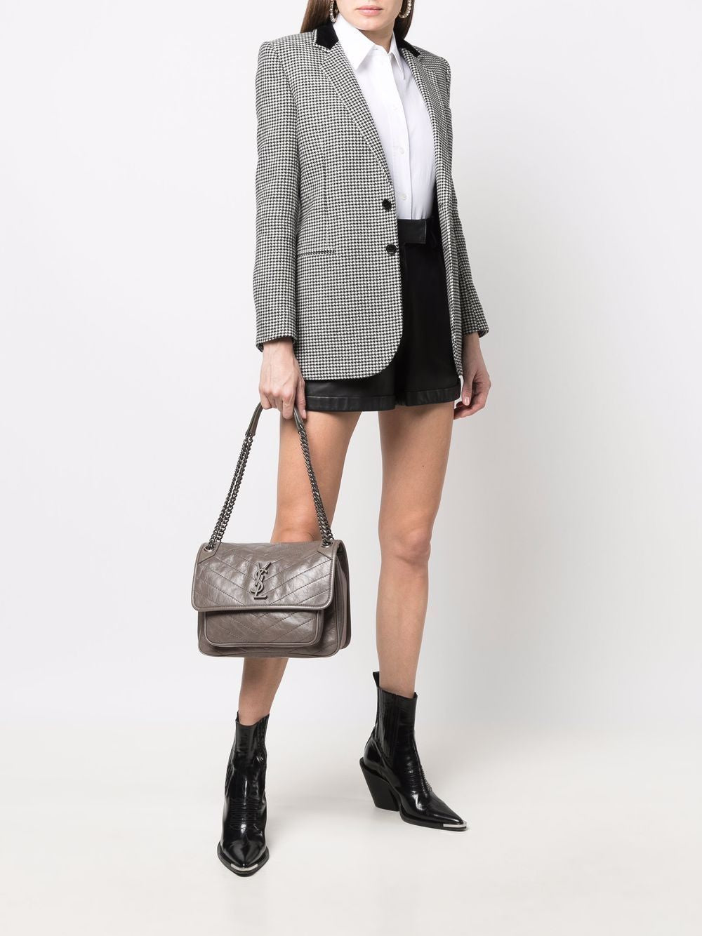 SAINT LAURENT Calf Leather Grey Kaki Handbag for Women