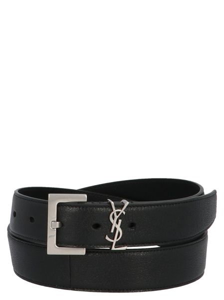 SAINT LAURENT Men's Black Leather Belt - SS24 Collection