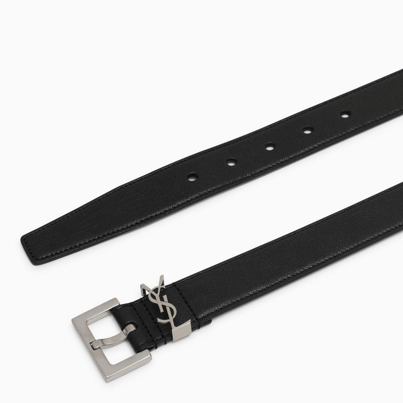 SAINT LAURENT Men's Black Leather Belt - SS24 Collection