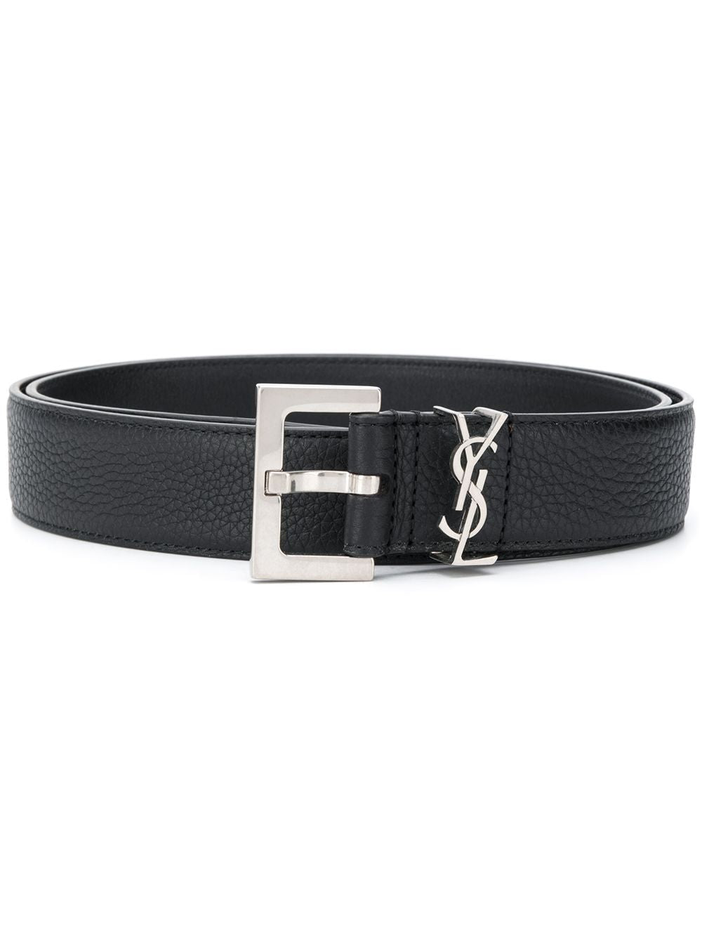 SAINT LAURENT Classic Black Grained Leather Belt for Men with Square Buckle