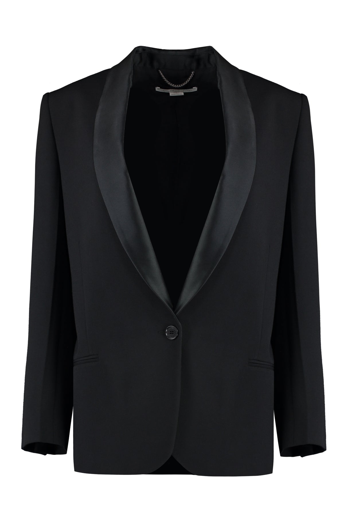 STELLA MCCARTNEY Black Single-Breasted Jacket with Padded Shoulders and Jacquard Lining