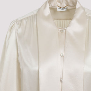 SAINT LAURENT Elegant Pure Silk White Blouse