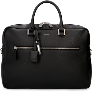 SAINT LAURENT Premium Leather Briefcase with Logo Detail in Versatile Black