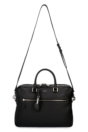 SAINT LAURENT Premium Leather Briefcase with Logo Detail in Versatile Black