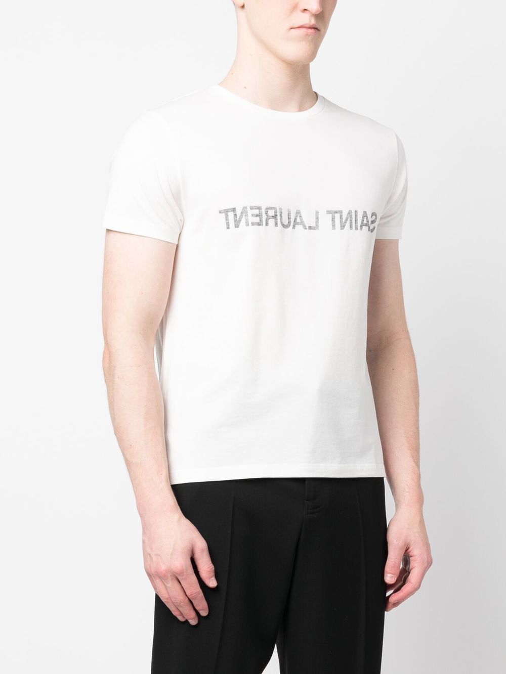 SAINT LAURENT Men's White Cotton Crew-Neck T-Shirt