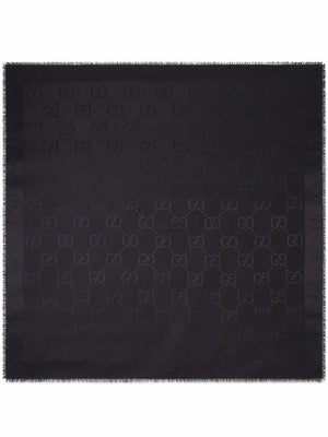 GUCCI Frayed GG Jacquard Printed Silk Scarf