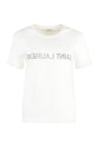 SAINT LAURENT Printed Cotton T-Shirt with Reverse Print and Raw Cut Hemline for Women