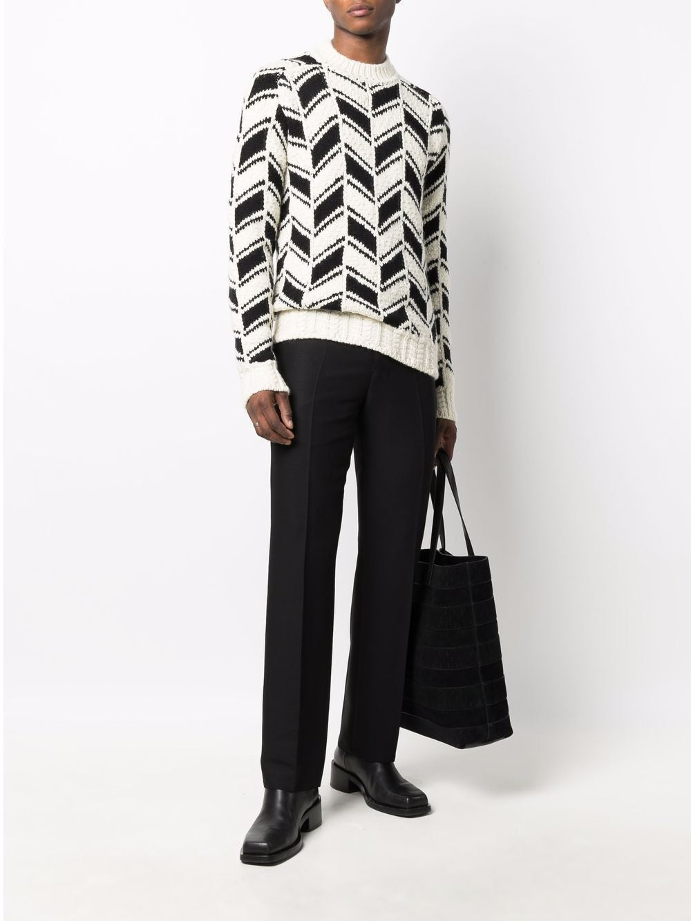 SAINT LAURENT Men's Round Neck Sweater with Hammer Sleeves - FW21 Collection