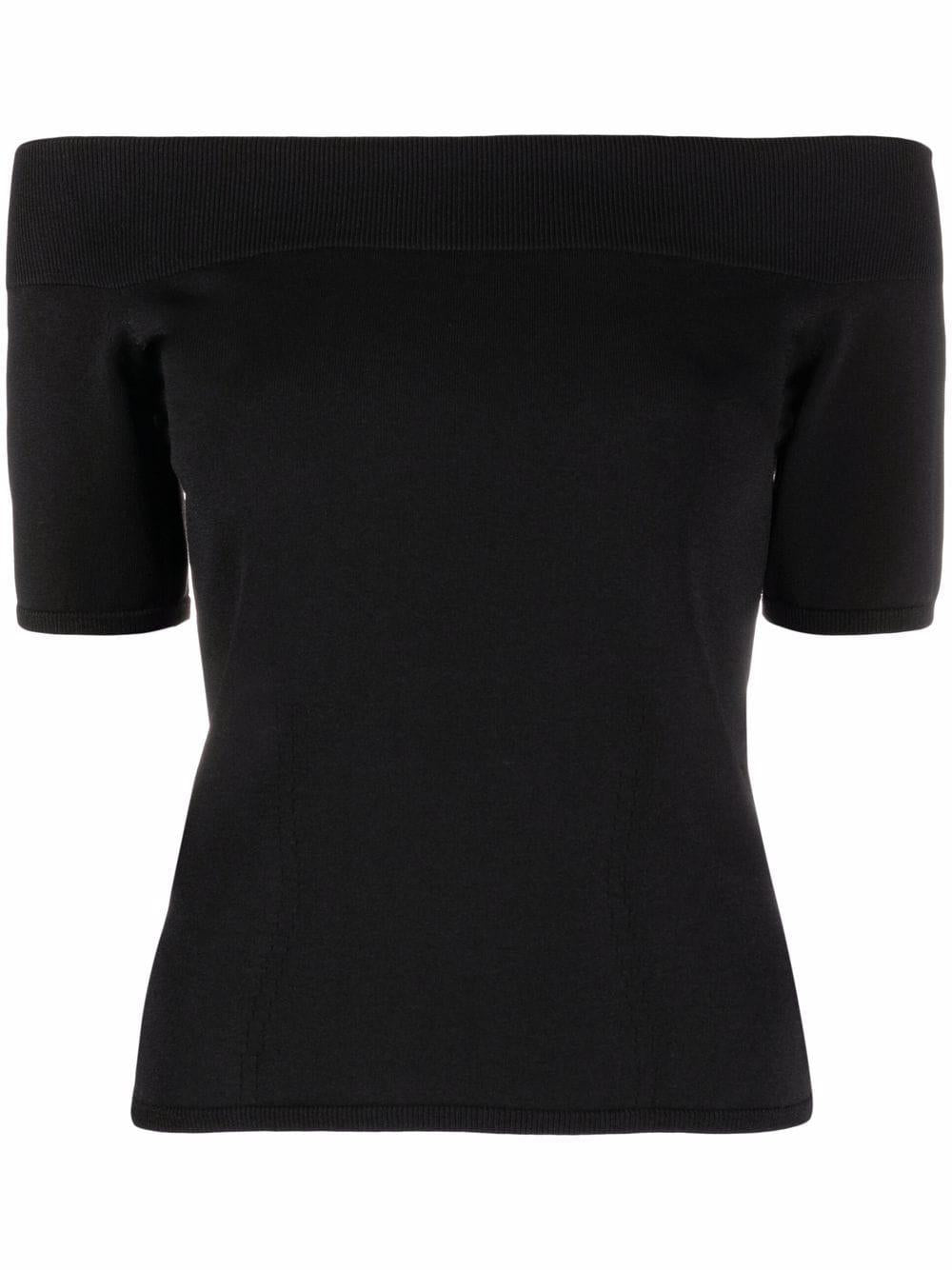 ALEXANDER MCQUEEN Boat-Neck Top for Women in Black - Slim Fit, Ribbed Collar, Hem and Cuffs