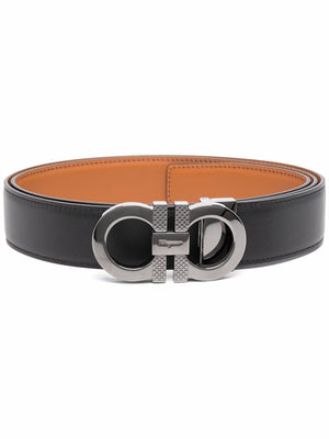 FERRAGAMO Black Reversible Gancini Hook Belt for Men - SS24 Collection