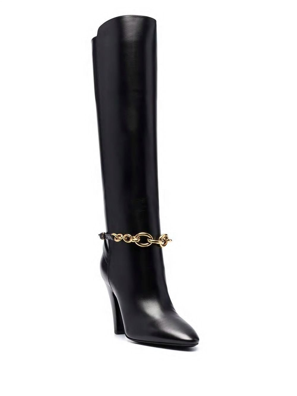 SAINT LAURENT Women's Black Leather Mid-Calf Boots for Fall and Winter 2024