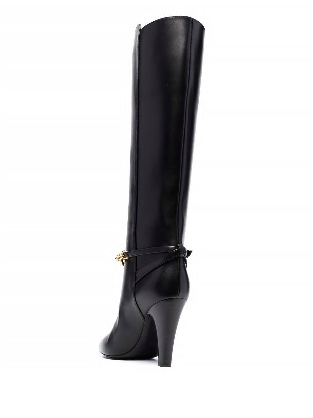 SAINT LAURENT Women's Black Leather Mid-Calf Boots for Fall and Winter 2024