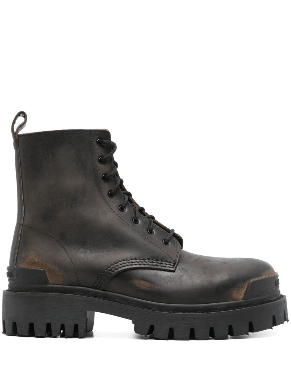 BALENCIAGA Leather Lace-Up Boots with Worn-Out Effect