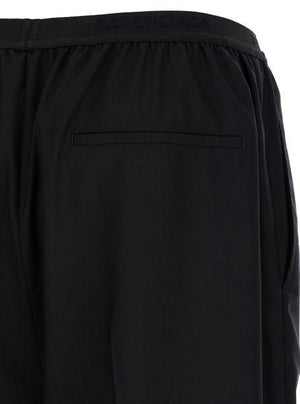 BALENCIAGA Men's Black Elastic Wool Pants for SS24