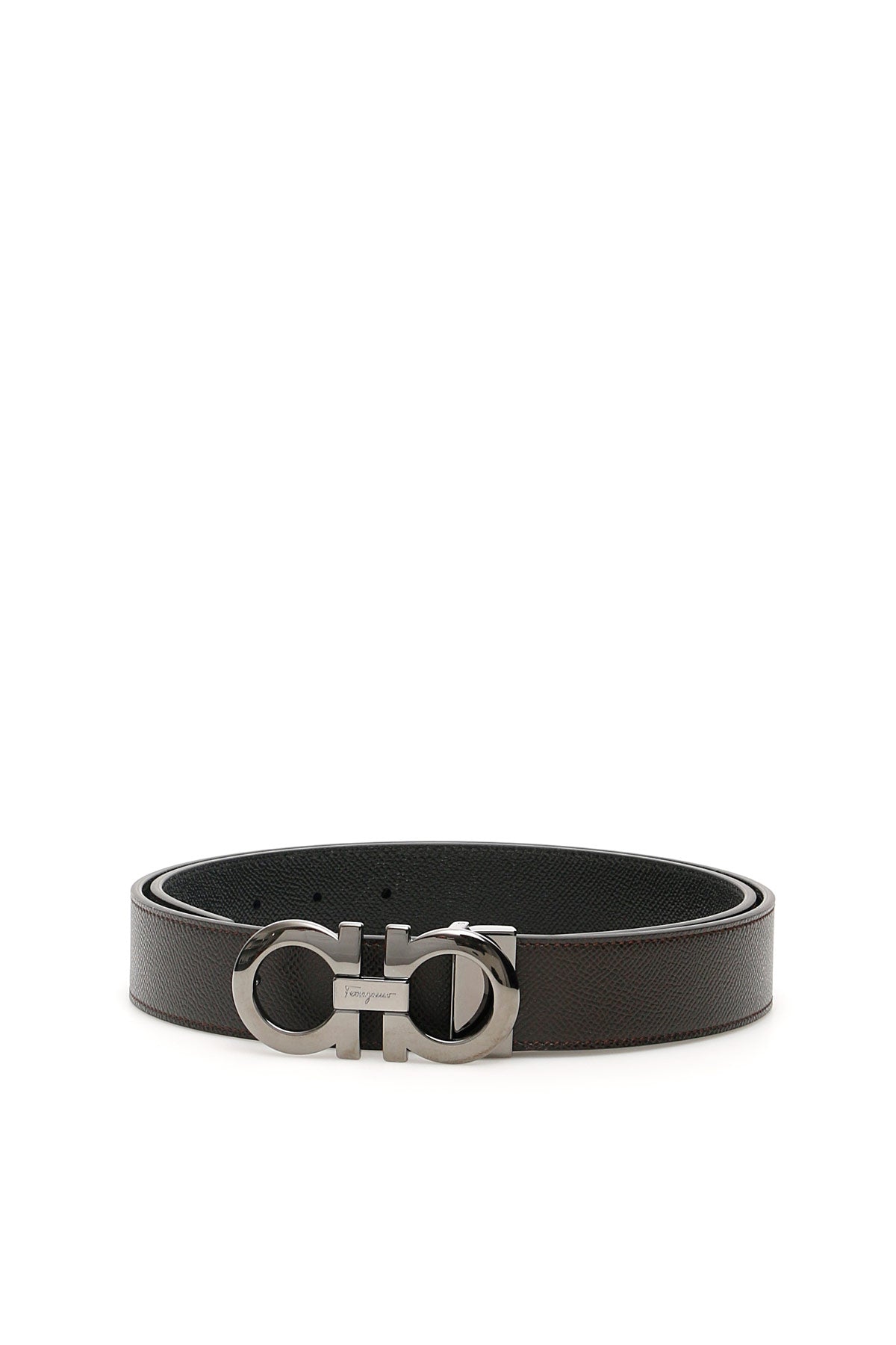 FERRAGAMO Reversible Two-Tone Leather Belt with Metallic Buckle