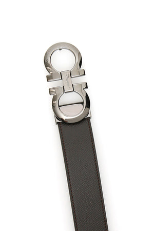 FERRAGAMO Reversible Two-Tone Leather Belt with Metallic Buckle