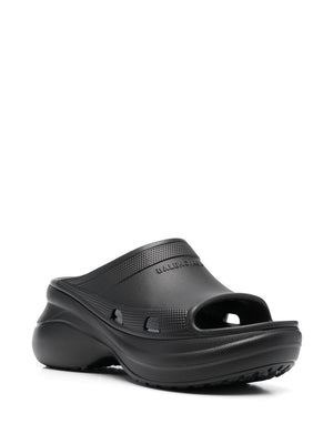 BALENCIAGA Black Croc Slide Sandals for Women